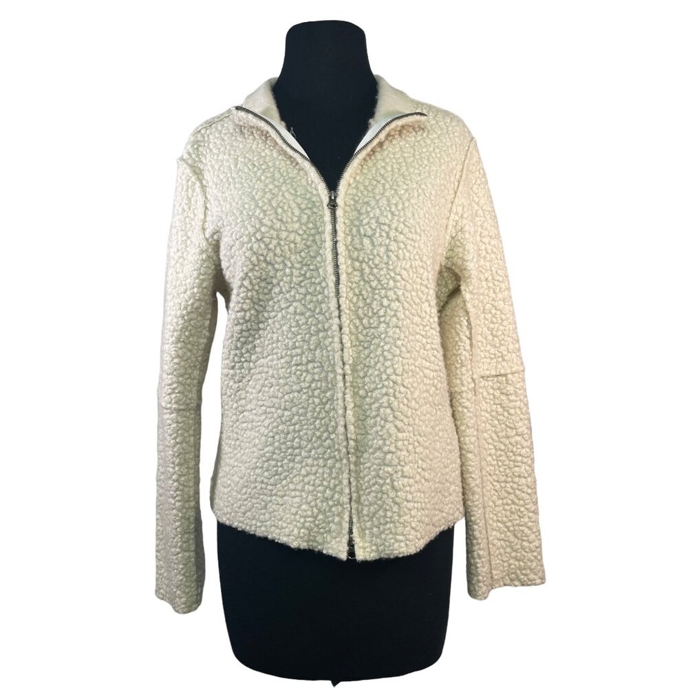 True Grit Size Medium Ivory Curly Boucle Zip Up Jacket Made in USA